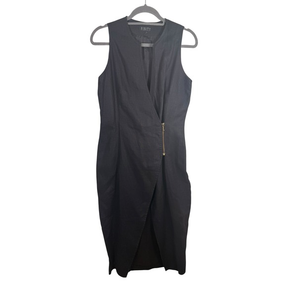 Finity Dresses & Skirts - Finity 100% Linen Lined Sleeveless Black Dress Vintage